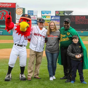 Posing with Ritchie and Recycle Man from the Red Wings